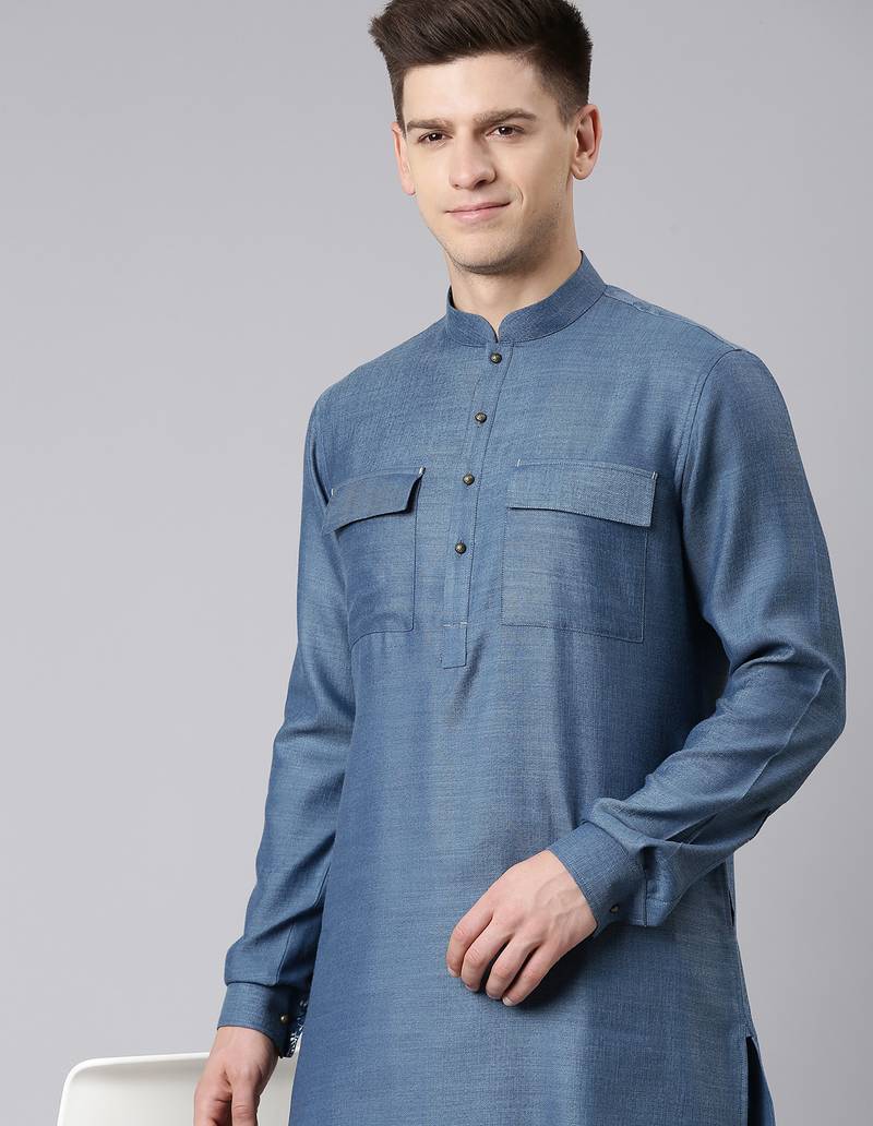 Denim blue pathani kurta pajama