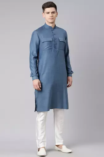 Denim blue pathani kurta pajama
