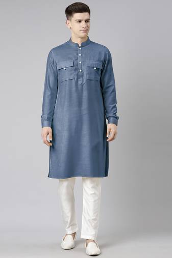 Denim blue pathani kurta pajama