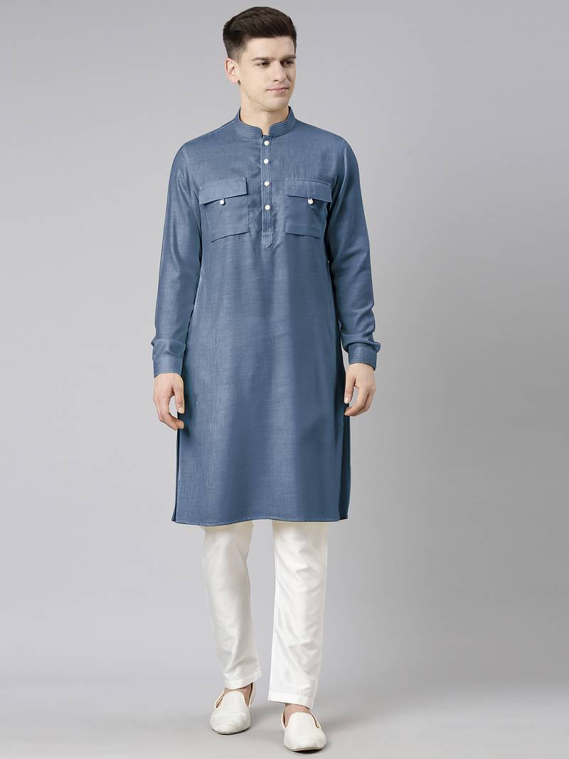 Denim blue pathani kurta pajama