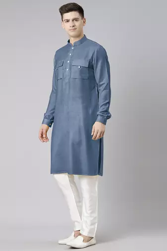 Denim blue pathani kurta pajama
