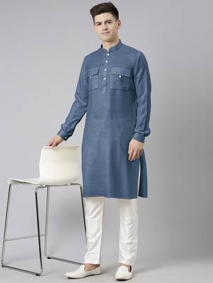 Denim blue pathani kurta pajama 4