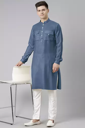 Denim blue pathani kurta pajama