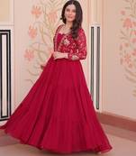 Pink Faux Georgette Embroidery Zari Sequins Ruffle Flared Gown