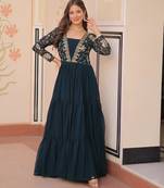 Rama Faux Georgette Embroidery Zari Sequins Ruffle Flared Gown