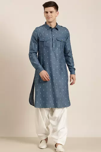 Denim blue cotton pathani with salwar