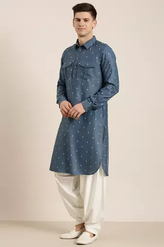 Denim blue cotton pathani with salwar
