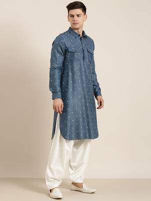 Denim blue cotton pathani with salwar 5