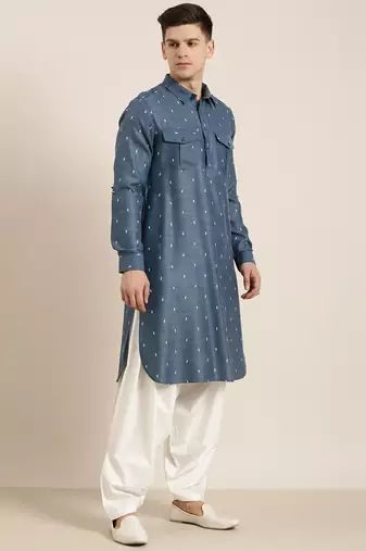 Denim blue cotton pathani with salwar