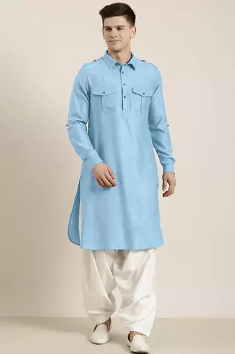 Light blue cotton pathani with salwar