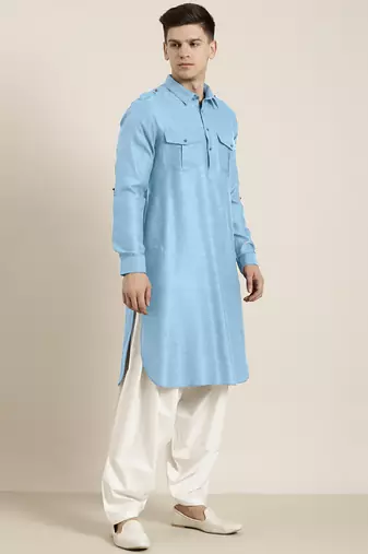 Light blue cotton pathani with salwar