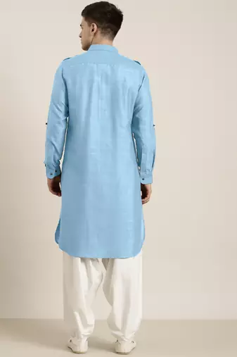 Light blue cotton pathani with salwar