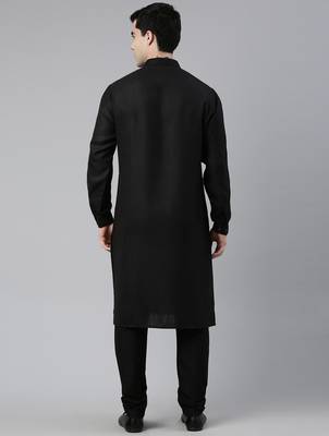 Black cotton pathani kurta pajama with patch pocket 5
