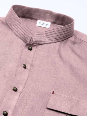 Old rose cotton pathani kurta pajama with patch pocket 2