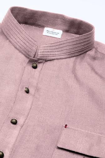 Old rose cotton pathani kurta pajama with patch pocket