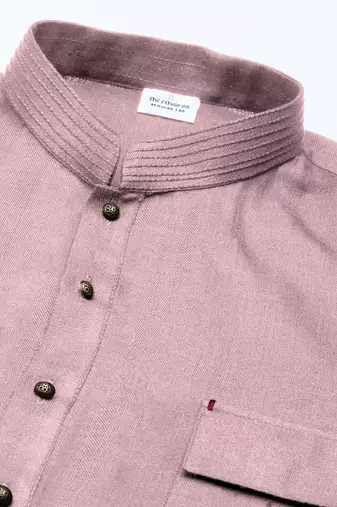 Old rose cotton pathani kurta pajama with patch pocket