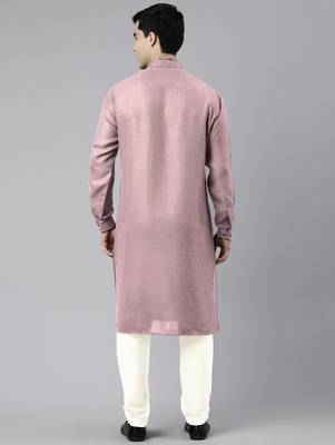 Old rose cotton pathani kurta pajama with patch pocket 4