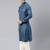 Denim blue cotton pathani kurta pajama with patch pocket