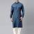 Denim blue cotton pathani kurta pajama with patch pocket