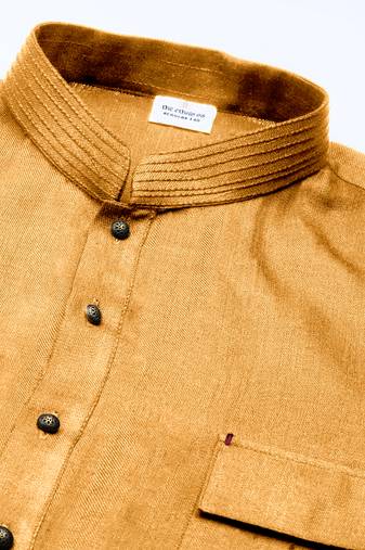 Mustard cotton pathani kurta pajama with patch pocket