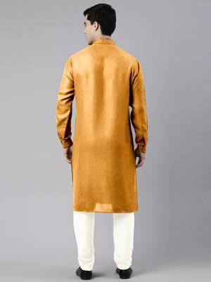 Mustard cotton pathani kurta pajama with patch pocket 4
