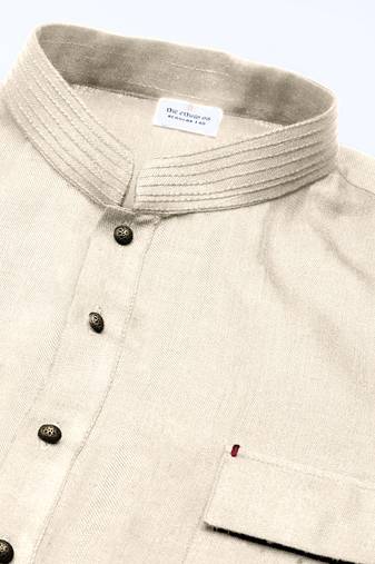 Cream cotton pathani kurta pajama with patch pocket