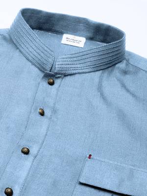 Light blue cotton pathani kurta pajama with patch pocket 2