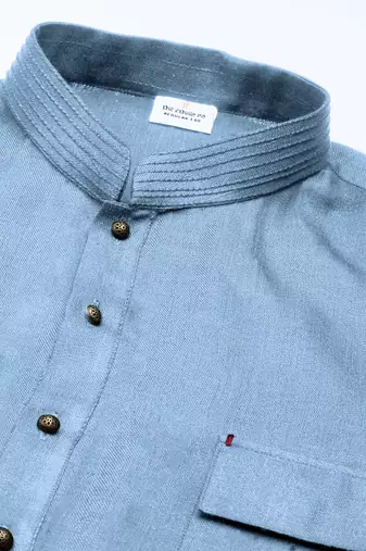 Light blue cotton pathani kurta pajama with patch pocket