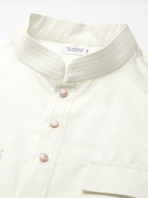 Cream cotton pathani kurta pajama with patch pocket 3