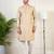 Beige cotton pathani kurta pajama with patch pocket