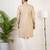 Beige cotton pathani kurta pajama with patch pocket