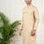 Beige cotton pathani kurta pajama with patch pocket