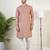 Dark pink cotton pathani kurta pajama with patch pocket