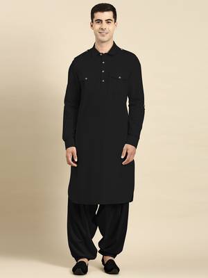 Black fine cotton pathani with salwar 1