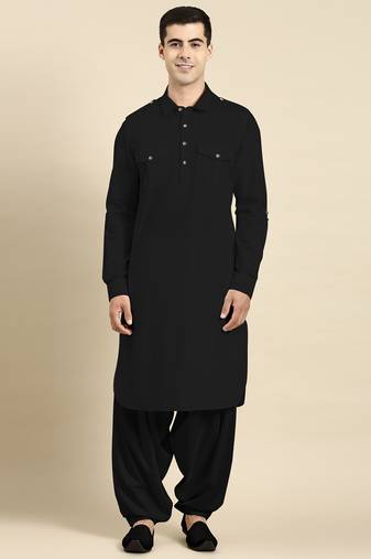 Black fine cotton pathani with salwar