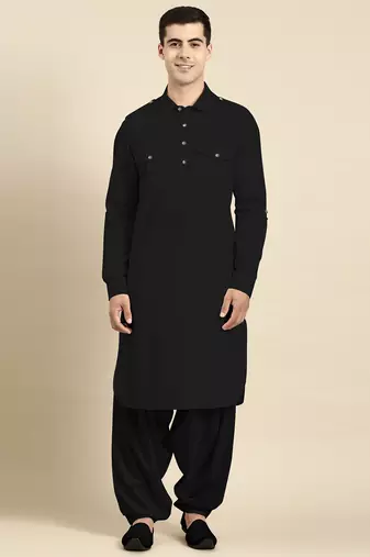Black fine cotton pathani with salwar