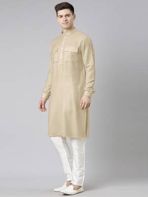 Beige pathani kurta pajama 4