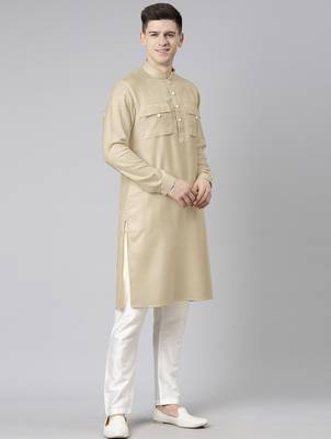 Beige pathani kurta pajama 5