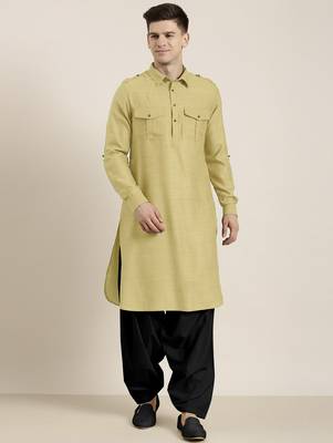 Greenish beige cotton pathani with salwar 2