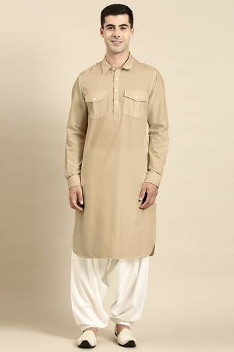 Beige fine cotton pathani with salwar
