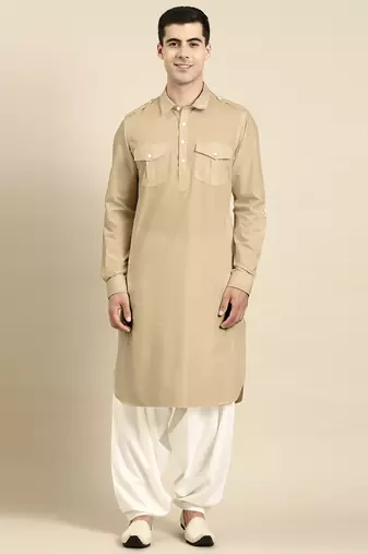 Beige fine cotton pathani with salwar
