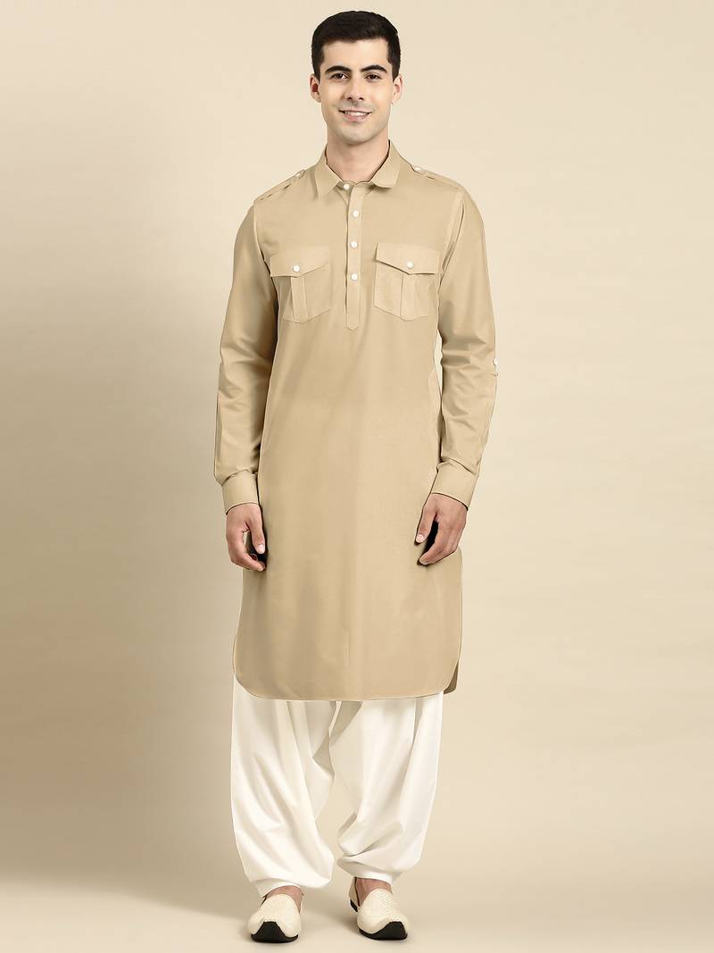 Beige fine cotton pathani with salwar