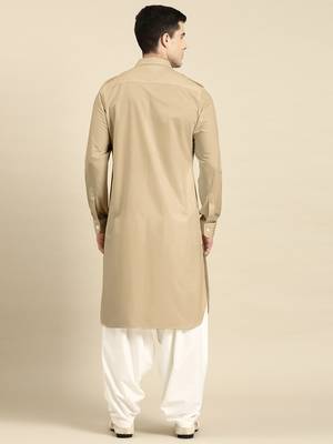 Beige fine cotton pathani with salwar 2