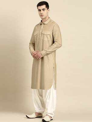 Beige fine cotton pathani with salwar 3