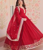 Maroon faux georgette with embroidery zari sequins with heavy dupatta