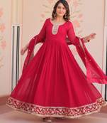 Pink faux georgette with embroidery zari sequins with heavy dupatta