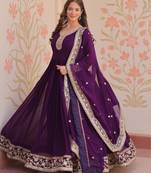 Purple faux georgette with embroidery zari sequins with heavy dupatta