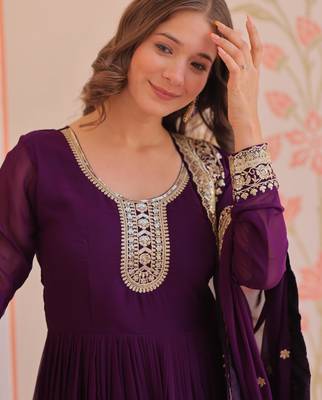 Purple faux georgette with embroidery zari sequins with heavy dupatta 3