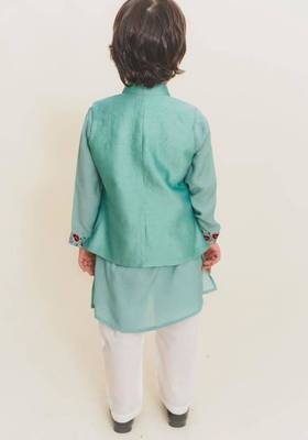 Blue plain cotton nehru jacket set 2