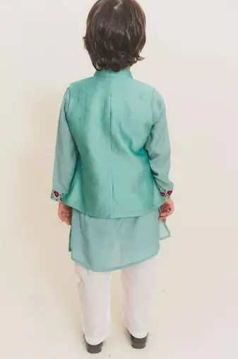 Blue plain cotton nehru jacket set